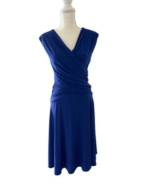 LAUREN RALPH LAUREN Blue Purple Ruched MIDI Dress Size 4
